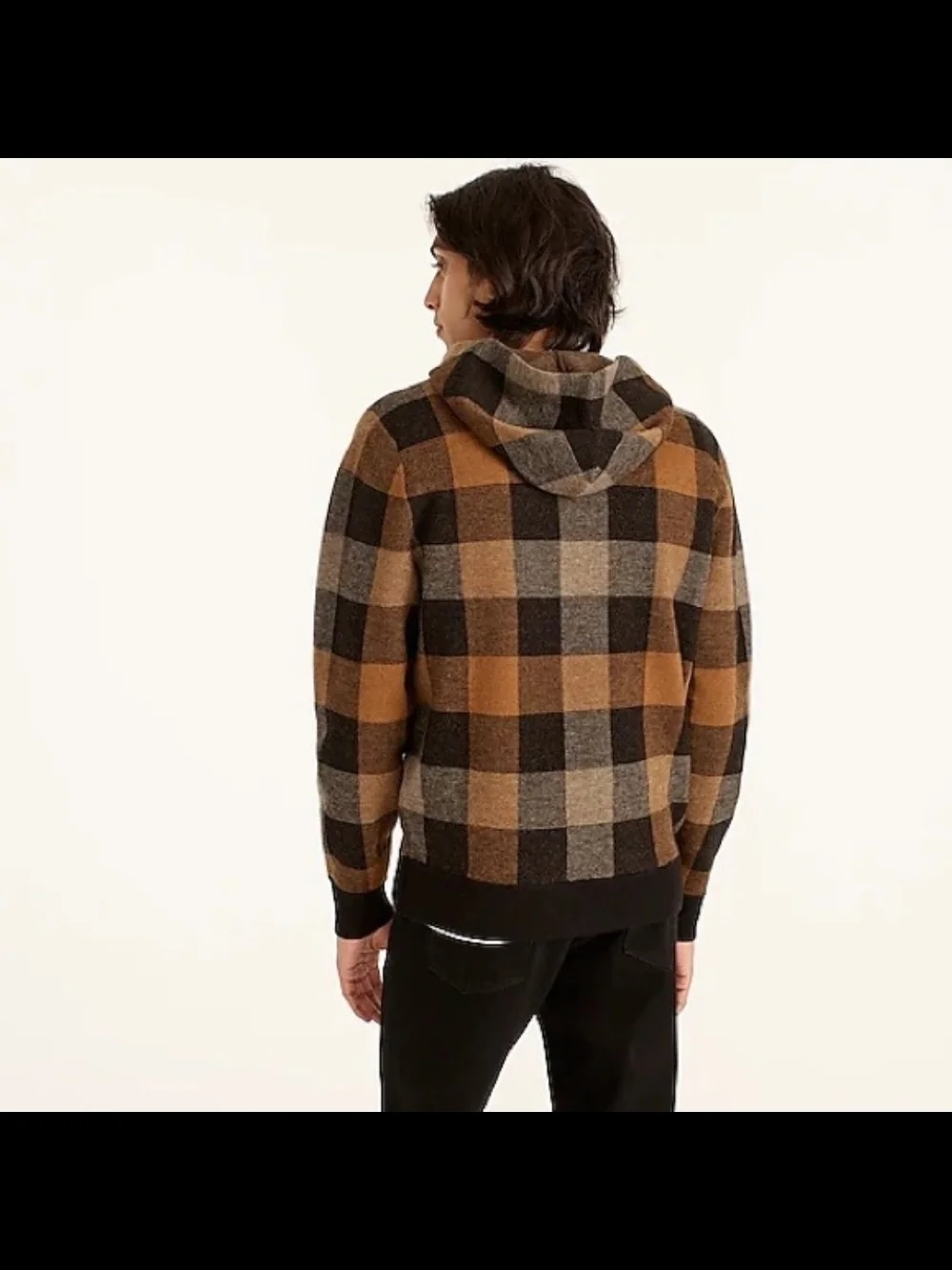 J. Crew Merino Wool Plaid Half-Zip Hoodie Sweater